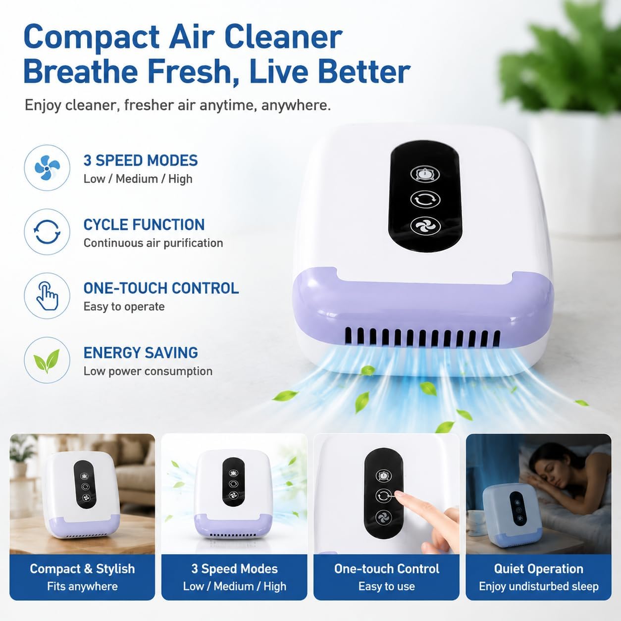 2 Packs Plug in Air Purifier For Bathroom Office, and Kitchen Air Cleaner