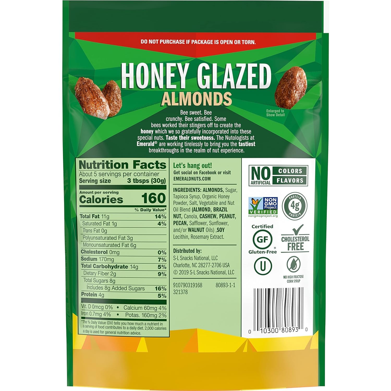 Snapklik.com : Emerald Nuts, Honey Glazed Almonds, 5.5 Oz, Resealable Bag