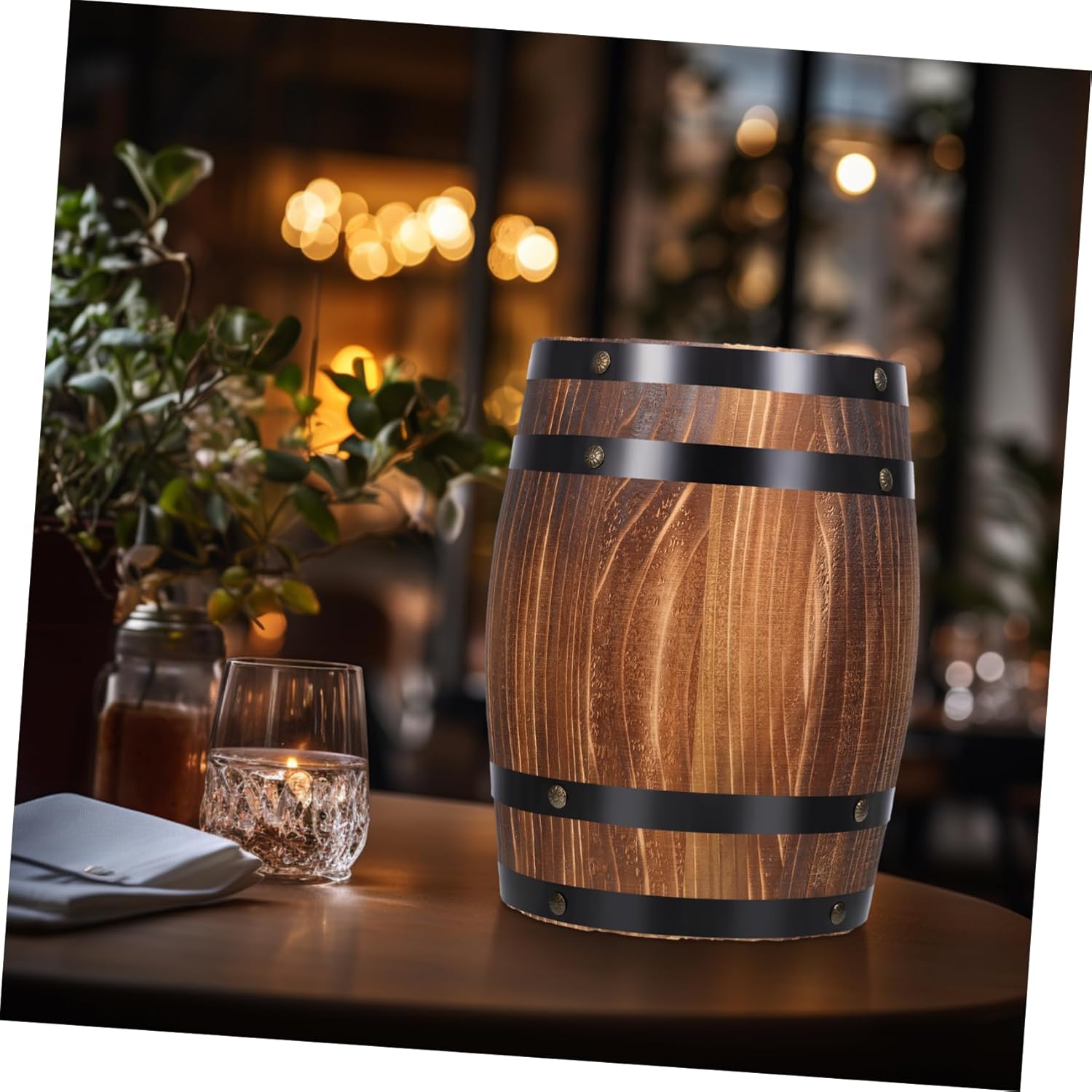 Garneck Whiskey Barrel Decor Handmade Wood Wine Barrel Detailed Craftsmanship Bar Decor Home Aesthetic