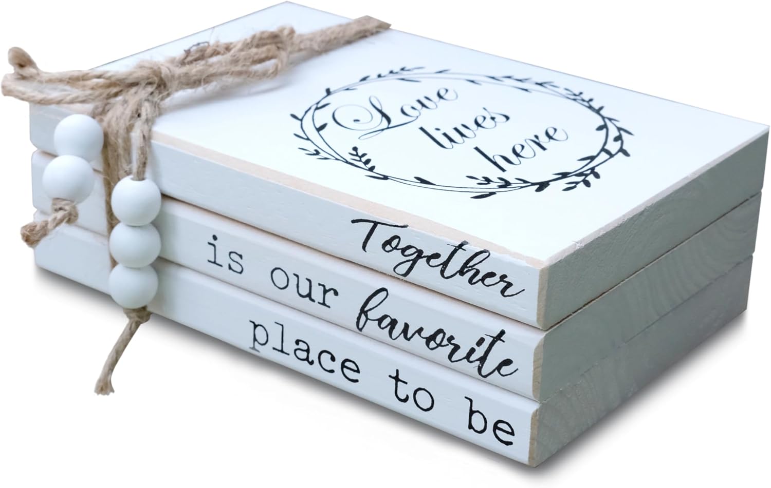 LIVDUCOT Decorative Books for Home Coffee Table Decor, Faux Books for Decoration, Modern Farmhouse White Wood Book Stack Decor for Shelf, Together is Our Favorite Place to Be Sign 7x5.5x2.5