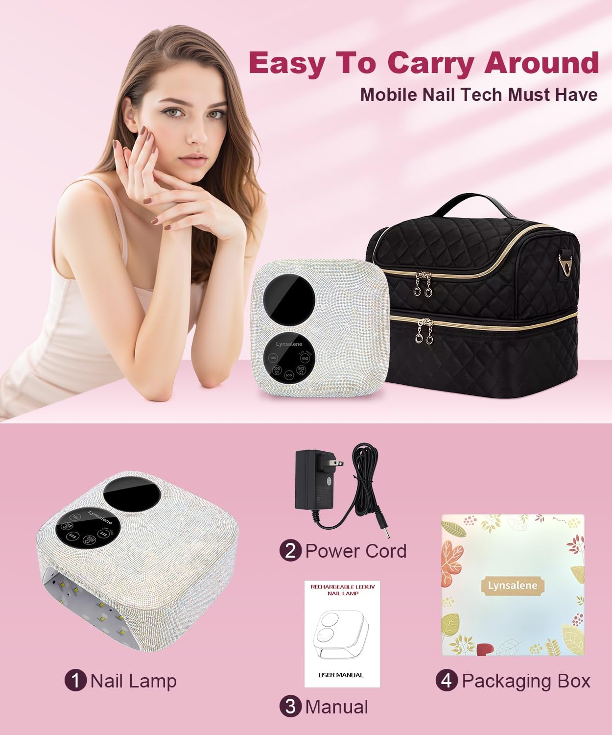 80W Cordless Nail Lamp with Magnetic Detachable Base, Dual-Screen Display & Gel Nail Light, Professional UV/LED Light for Gel Nails Fast Curing All Gel Polishes (Diamond)