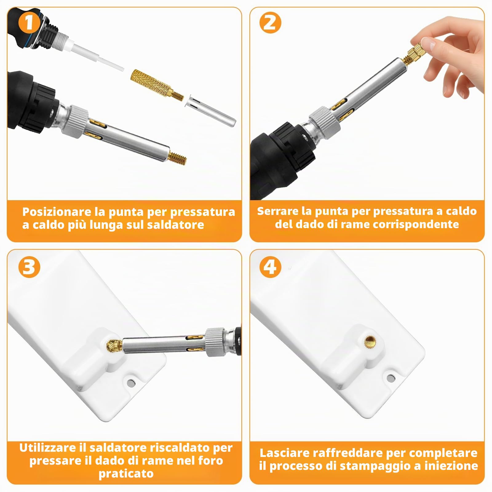 Inserti Filettati a Caldo M2 M3 M4 M5 M6 1/4-20, Dadi in Ottone con Strumento di Inserimento Termico per Stampa 3D