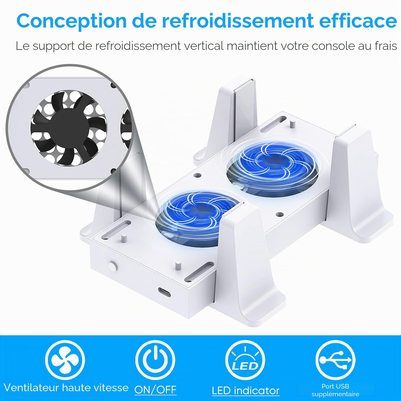 Support de Ventilateur de Refroidissement Compatible avec Xbox Series S, Base avec Ventilateur et Station d'accueil, 3 Niveaux de Vitesse Réglable et 2 Ports USB (Uniquement pour Xbox Series S)