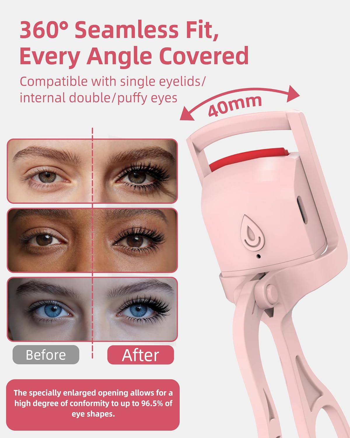 Heated Eyelash Curler, 5s Fast Heating Electric Eyelash Curler, Safe Anti-Burn Eyelash Curlers with Silicone Pad, Type-C Quick Charge, Intelligent Temp Control, 24H Long-Lasting Curls (Pink) - Image 5