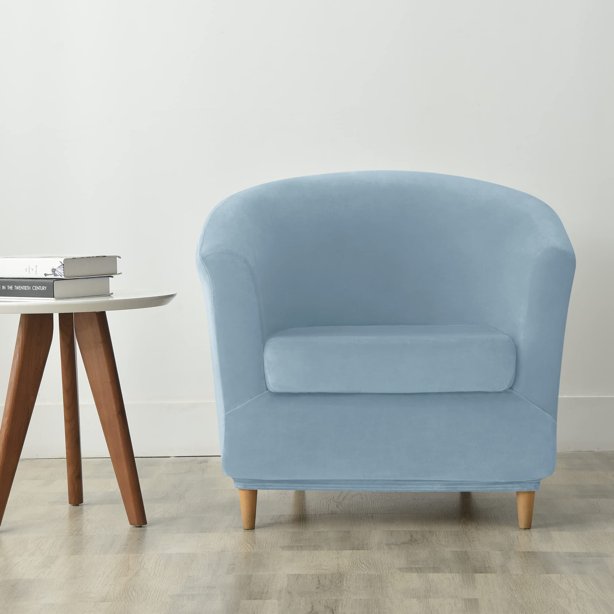 CONRUSER Velvet Club Chair Slipcover, 2-Piece Tub Chair Cover with Cushion Cover Soft Stretch Armchair Slipcover Non Slip Furniture Protector for Living Room (Light Blue)