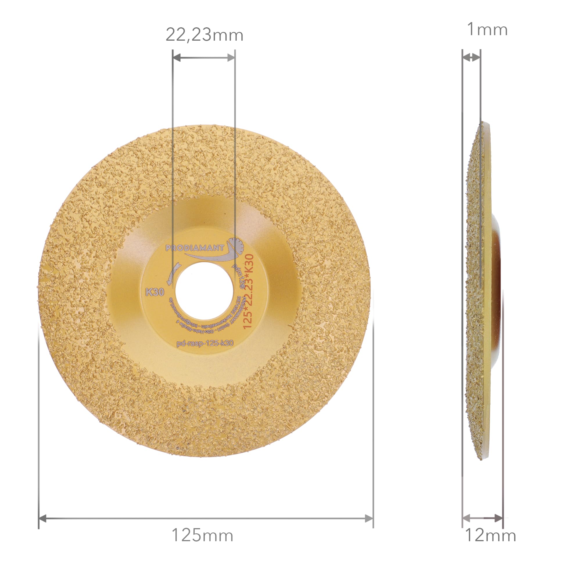PRODIAMANT Disque à râper Ø 125 mm x 22,23 mm, K30 – Disque abrasif fin en carbure de tungstène pour meuleuse d’angle, idéal pour le meulage, le façonnage et la finition de surface