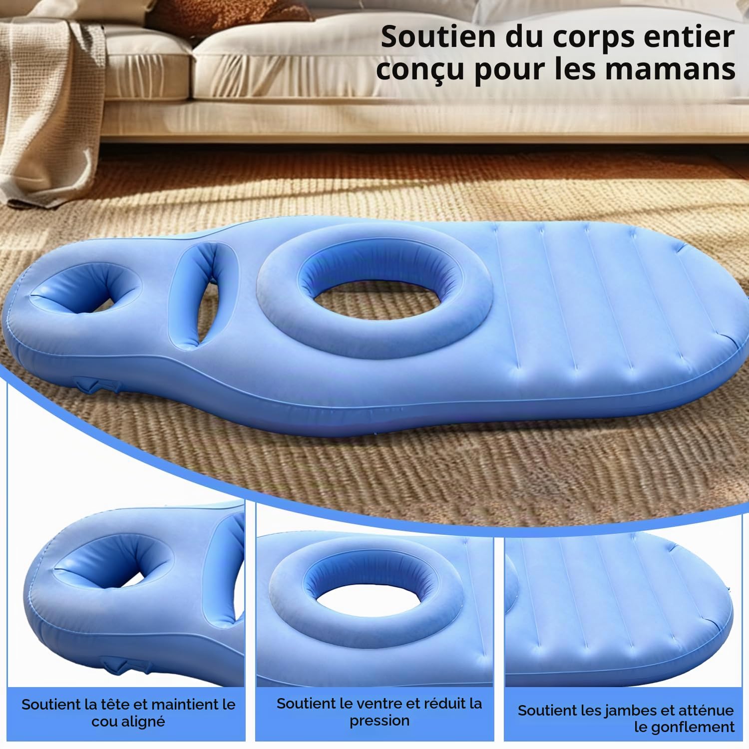 Coussin Gonflable de Grossesse, Tapis de Yoga pour Femmes Enceintes avec Trou pour Le Ventre, Matelas Gonflable Floqué Confortable pour Sommeil et Détente