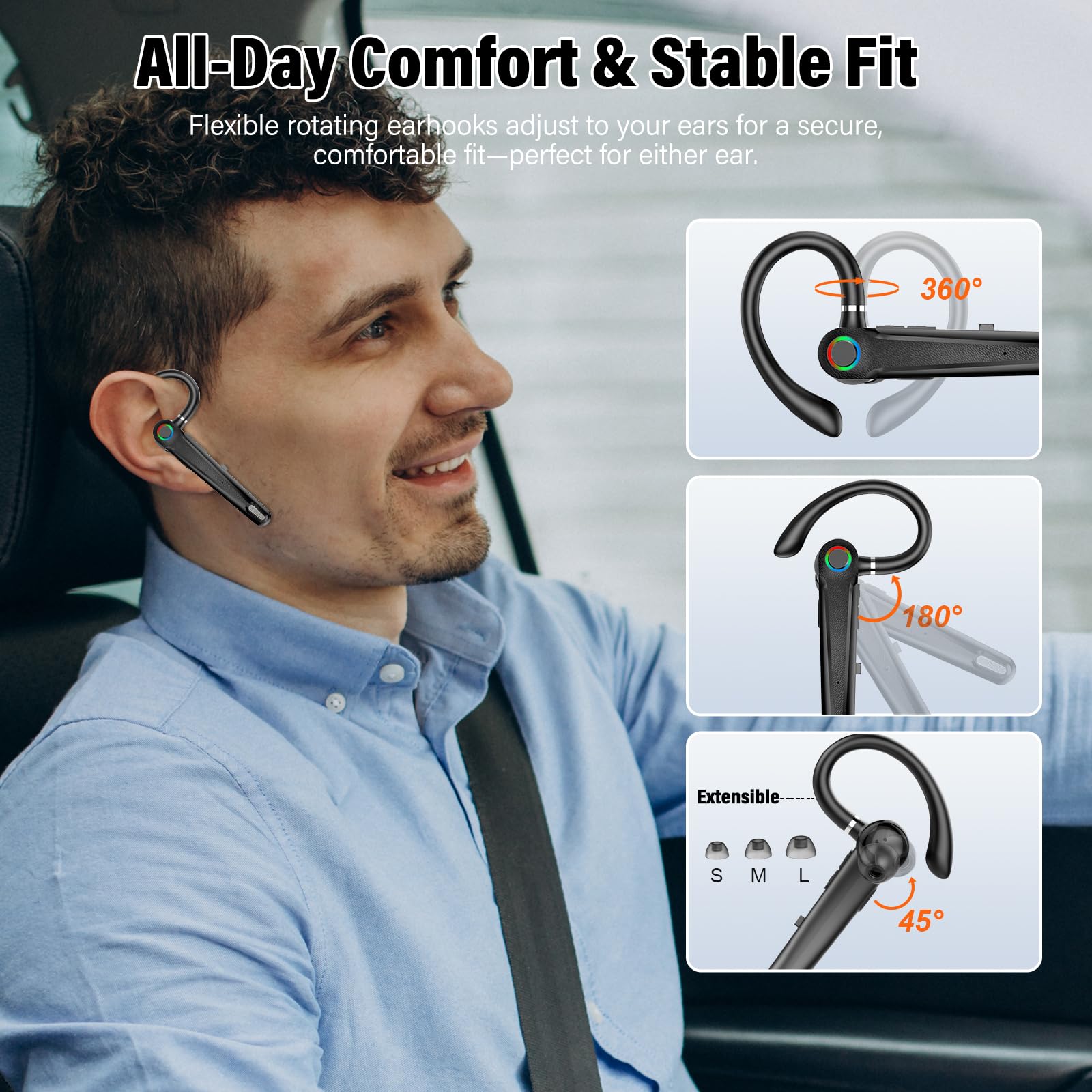 Atheewon Auricolare Bluetooth V5.4, Cuffie Vivavoce Wireless | ENC Doppio Microfono Antirumore, Silenziamento, Connessione Due Dispositivi, 115Ore Cuffie Bluetooth, Adattatore USB Computer
