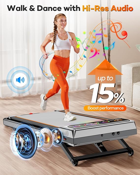 Walking Pad with 15% 12-Level Auto Incline, Trisomy 3.5HP Foldable Under Desk Treadmill, 450 LBS Capacity Treadmills for Home Hiking with UI Screen, Bluetooth Speaker, Remote, RGB Light