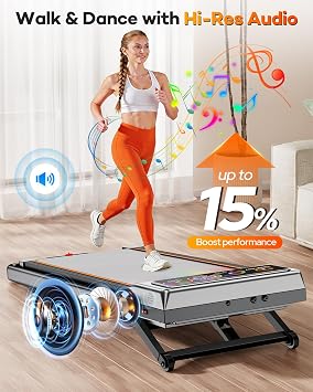 Walking Pad with 15% 12-Level Auto Incline, Trisomy 3.5HP Foldable Under Desk Treadmill, 450 LBS Capacity Treadmills for Home Hiking with UI Screen, Bluetooth Speaker, Remote, RGB Light