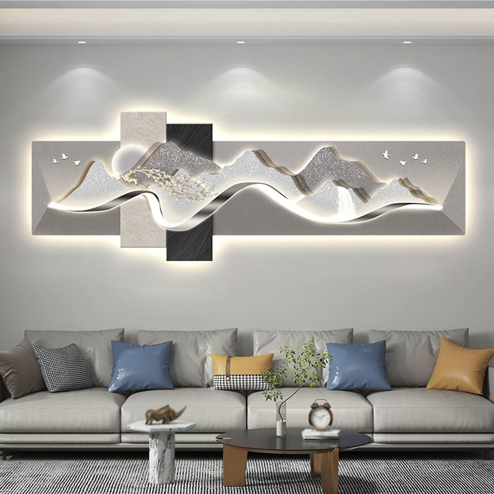 MDEUFYWEGB 3D LED Wall Art — Large-Scale Crystal Porcelain Painting. Plug-in Powered | Multifunctional Illuminated Design | Ideal for Living Room and Entryway Decor.(A,50 * 150cm/19.7 * 59.1in)