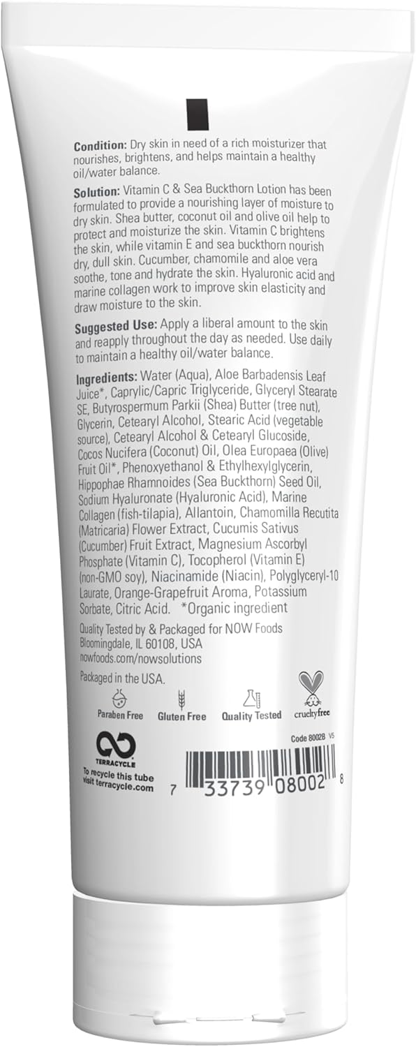 NOW Foods Solutions, Vitamin C and Sea Buckthorn Lotion, Hydrates, Repairs and Nourishes Dry Dull Skin, 8-Ounce - Image 2