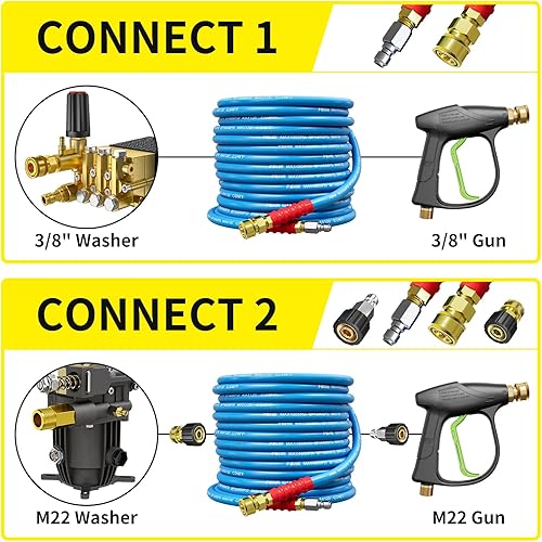 Miniatura 7 de POHIR Manguera de lavado a presión de 50 pies y 38 pulgadas para agua fría y caliente (hasta 248 ) 4800 PSI resistente a las torceduras de alambre