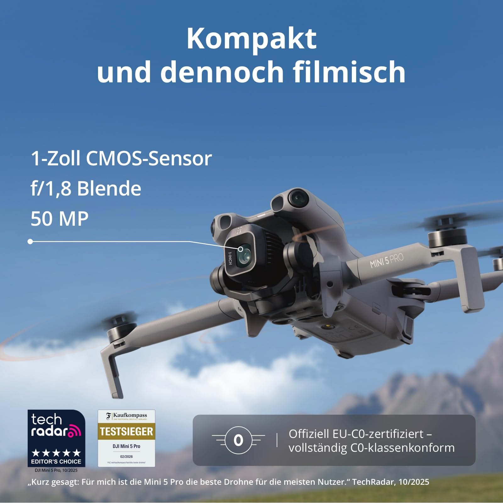 DJI Mini 5 Pro Fly More Combo DJI RC 2 4K-Drohne 1-Zoll CMOS Hinderniserkennung 225°-Gimbal-Rotation C0-Zertifiziert