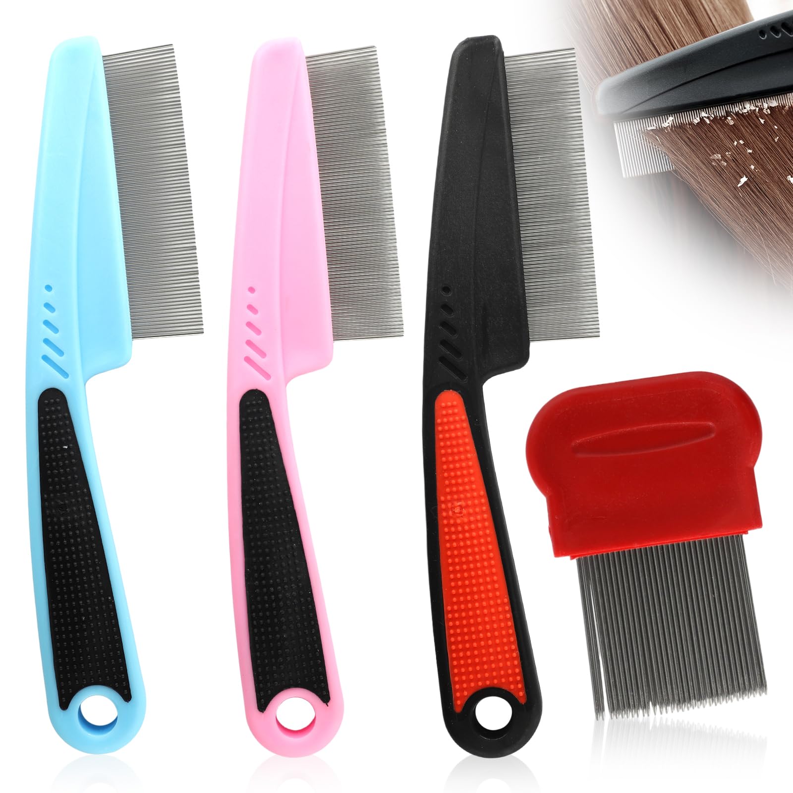 3 Pcs of Scalp Comb,Psoriasis,Stainless Steel Fine-Toothed Dandruff Combs,with 1 Bulk Anti-Dandruff,for Scalp Massage Care