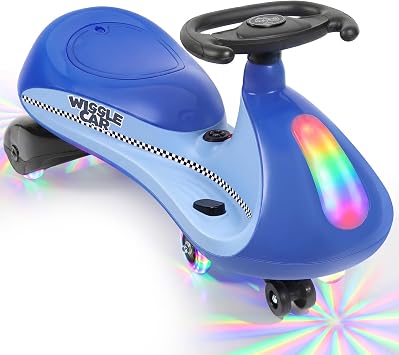 ELEMARA 12V Electric Wiggle Car,Wiggle Car with Pedal,Bottom Flashing Light,2 Speeds,Kids Ride On Toys with Sticker,9 Color Modes,Flashing Wheels, Bluetooth,for Age 3+,150 Lbs,Blue