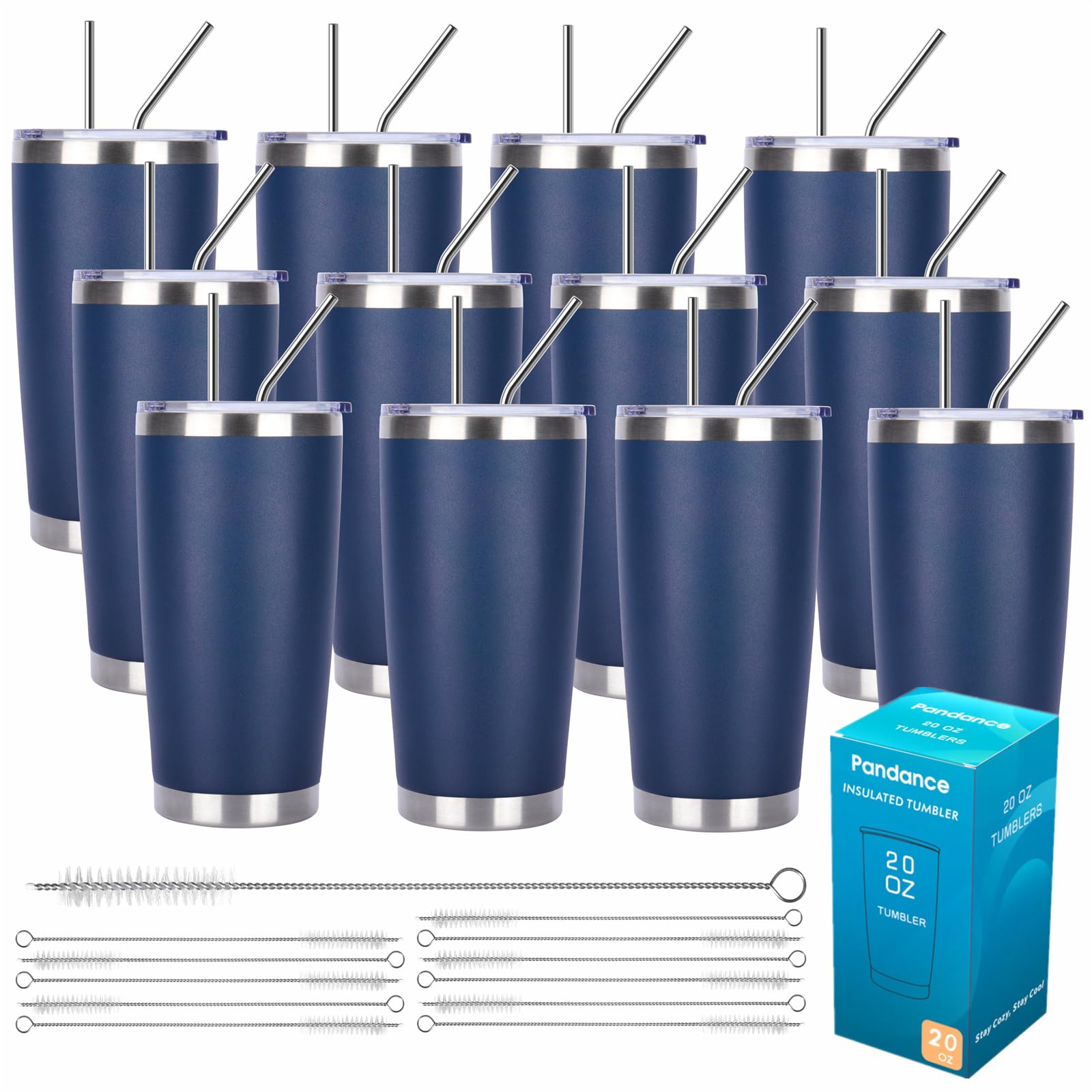 20oz Stainless Steel Insulated Tumblers Bulk, Navy Blue, 12 Pack