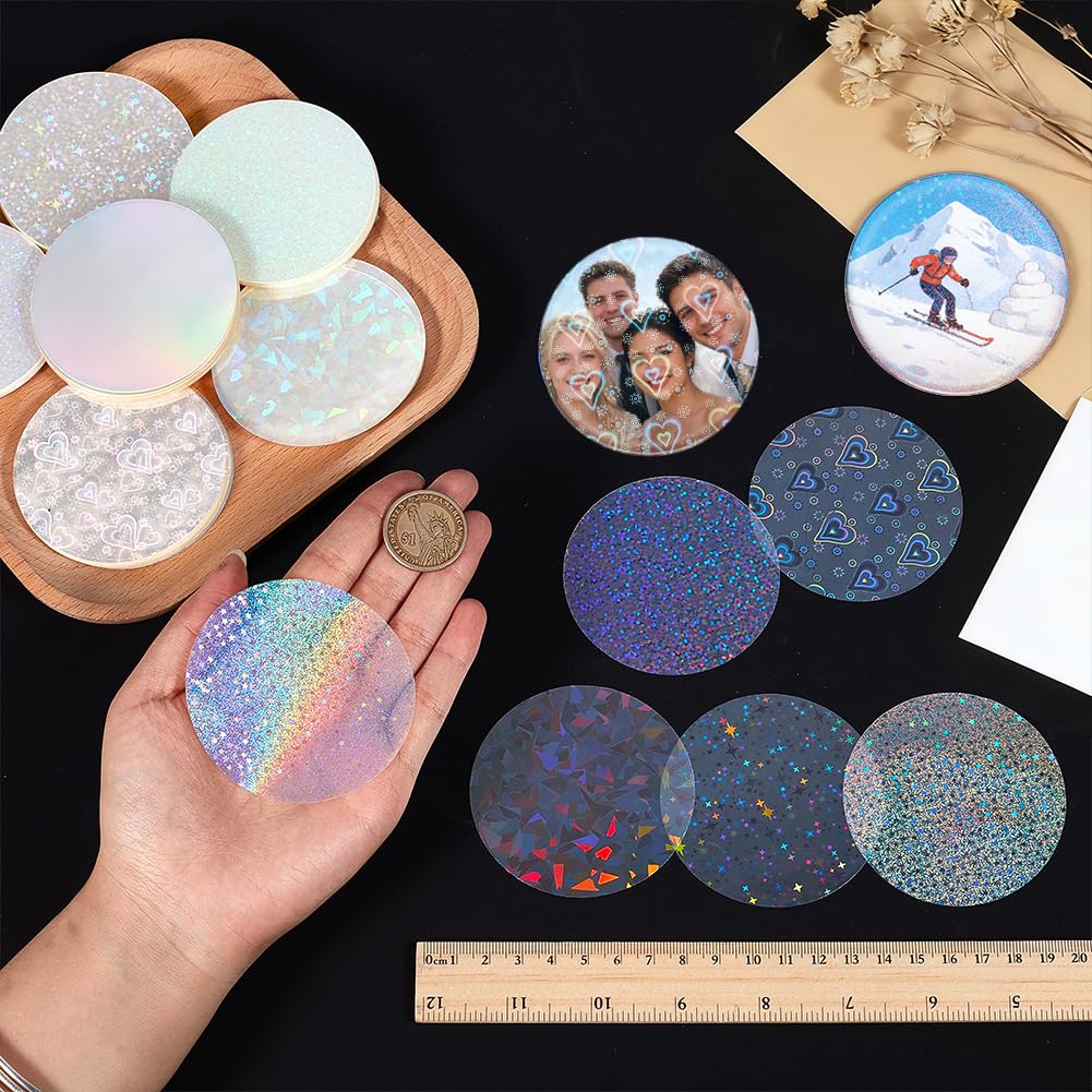 UNICRAFTALE 300 Pezzi 6 Stili Pellicola Protettiva Per Distintivo 70mm Fornitura Per Produttore Di Pulsanti Pellicola Glitter Olografica Per Produttore Di Pulsanti Rotondi 58mm Pezzi Per Fabbricazione