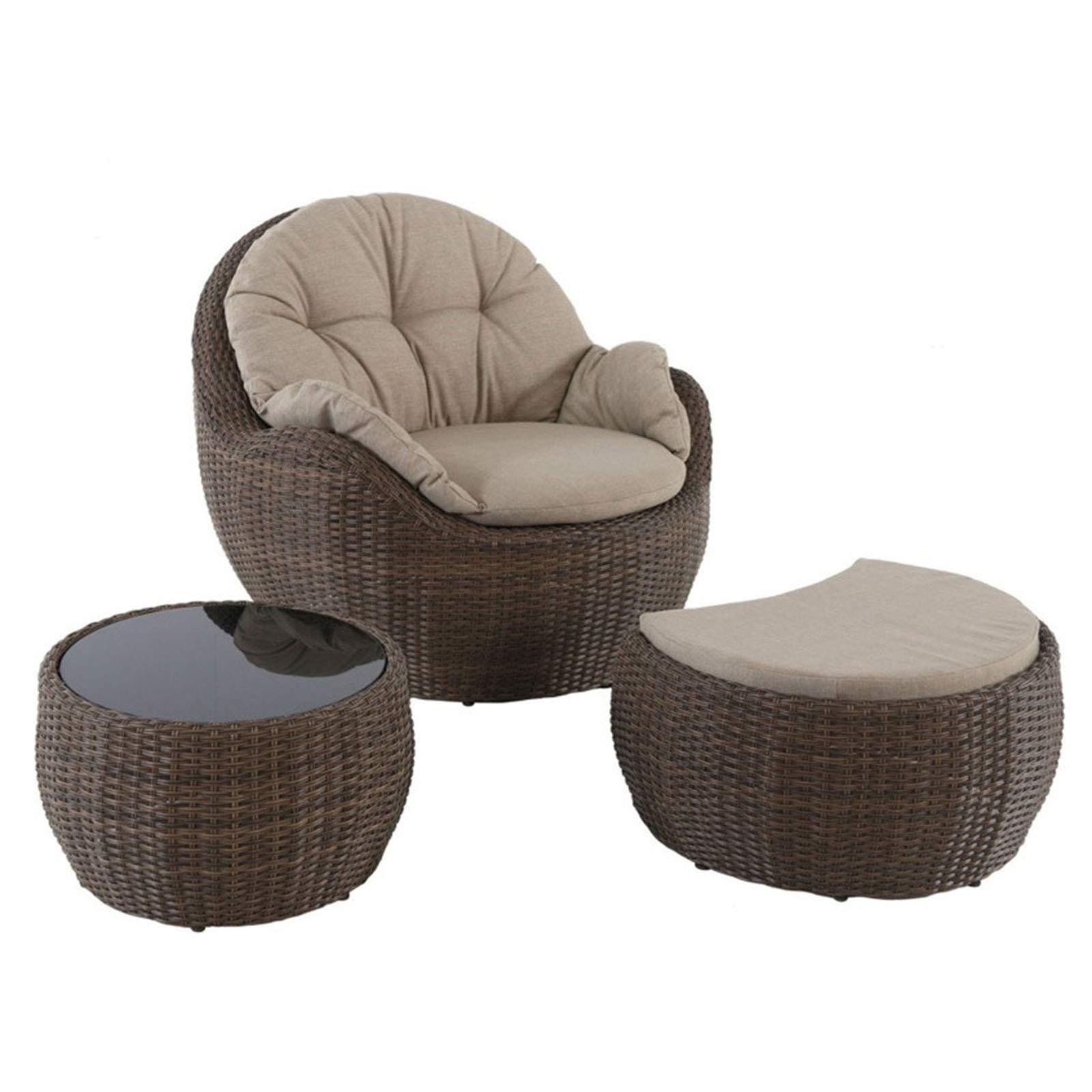 3-Piece Creative Patio Furniture Set, PE Rattan Sofa, Lazy Lounge Chair,Outdoor Garden Rattan Coffee Table, Comfortable Cushion,Leisure Balcony Wicker Recliner for Lawn Backyard Pool Porch