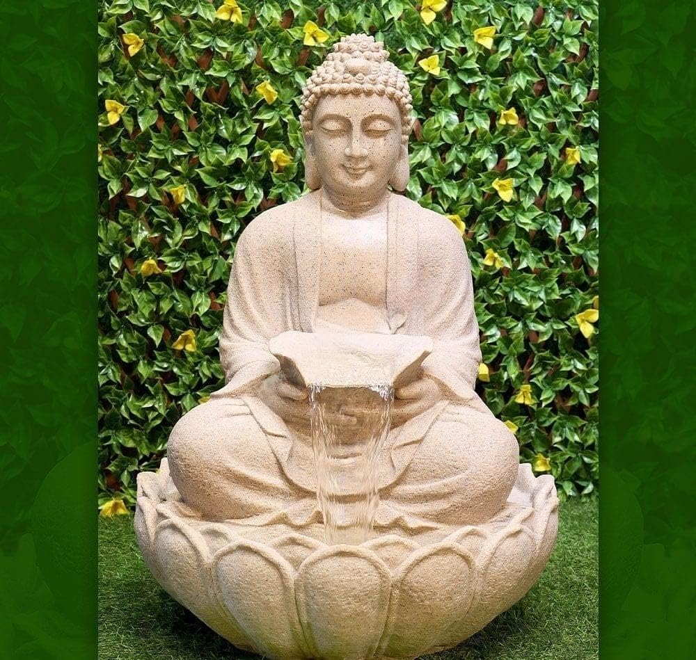 DA DECOR HUB Fiberglass Buddha Statue Decorative Water Fountains for Outdoor Living Room, Office, Garden & Table Top Waterfall Indoor Home Decor(Beige) 3FtMaterial-Fiberglass.-image-6