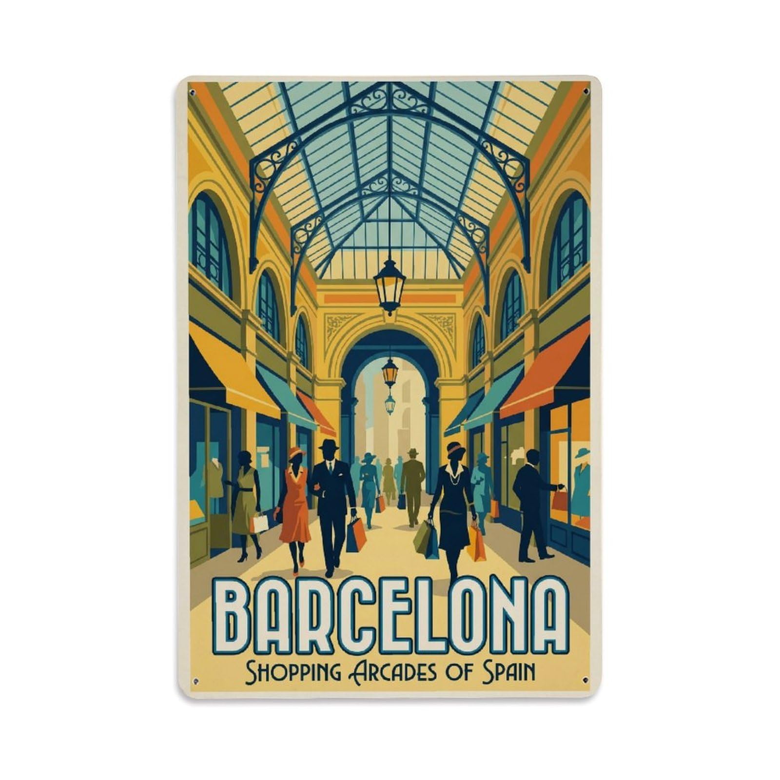 Vintage Travel Arcade Spain Shopping Metal Tin Sign