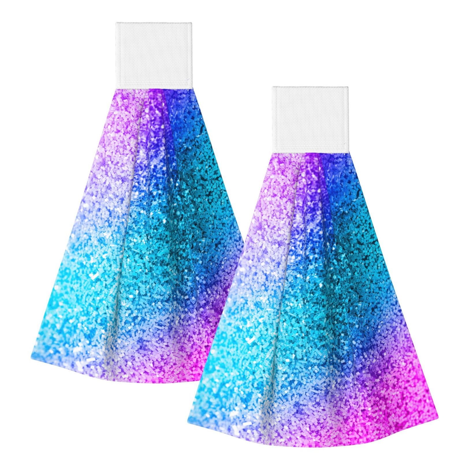 DOPKLNA Glitter Sequin Spot, 2 Pcs Hanging Coral Fiber Hand Towels for Bathroom, Absorbent Kitchen Towels