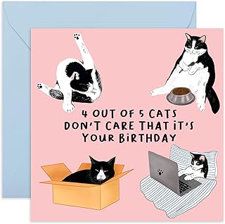 CENTRAL 23 - Funny Cheeky Birthday Card for Him Her Men Women Wife Husband Sister Brother Daughter Son Mom Dad - '4 Out Of 5 Cats' - Cat Birthday Card - Cat Owner - Comes with Fun Stickers