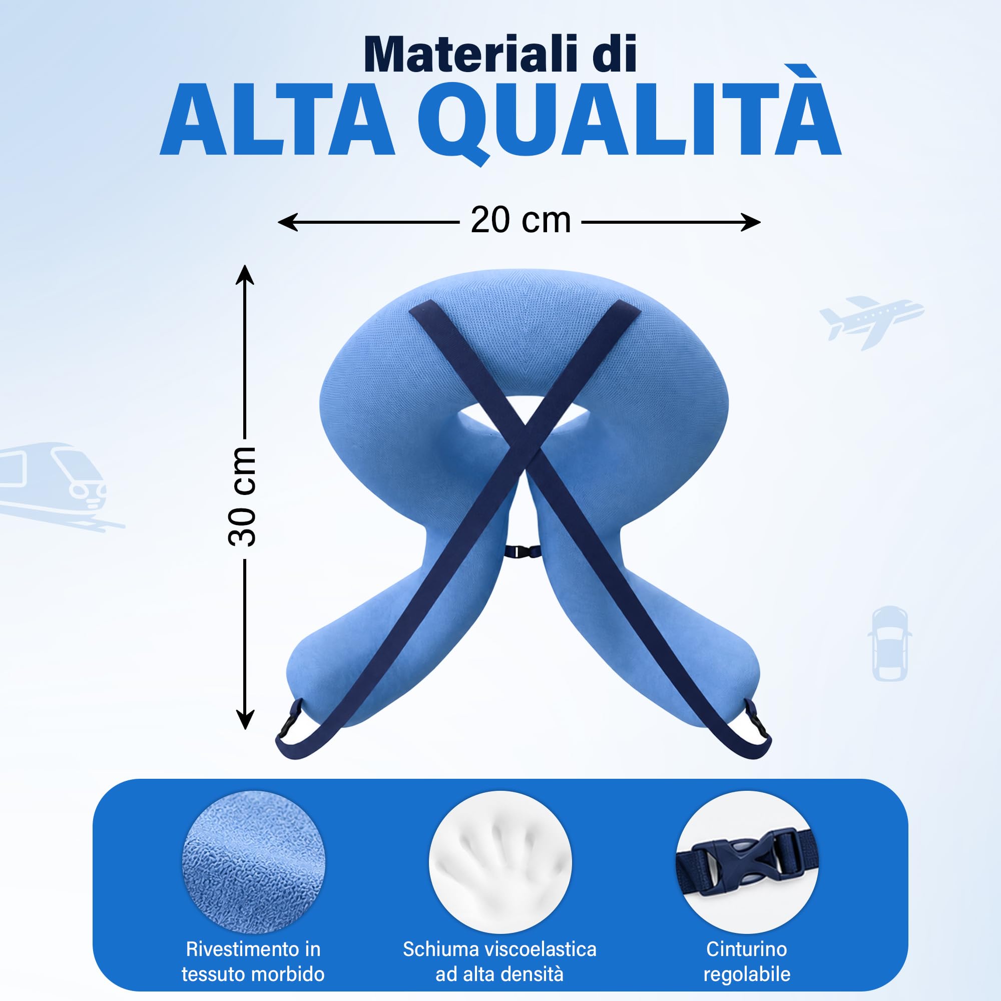 Cuscino da Viaggio, Cuscino Gonfiabile con Supporto Cervicale 3D, Cuscino Aereo Traspirante e Compatto, Design Anti Caduta della Testa, Facile da Gonfiare e Trasportare