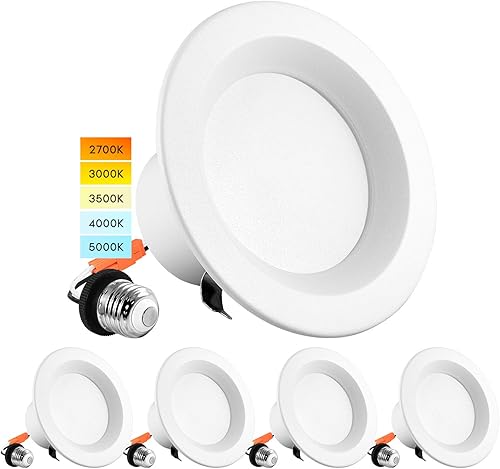 LUXRITE Luces LED empotrables de 4 pulgadas, 10 W 60 W, CCT seleccionable por color 2700 K 3000 K 3500 K 4000 K 5000 K, luces descendentes