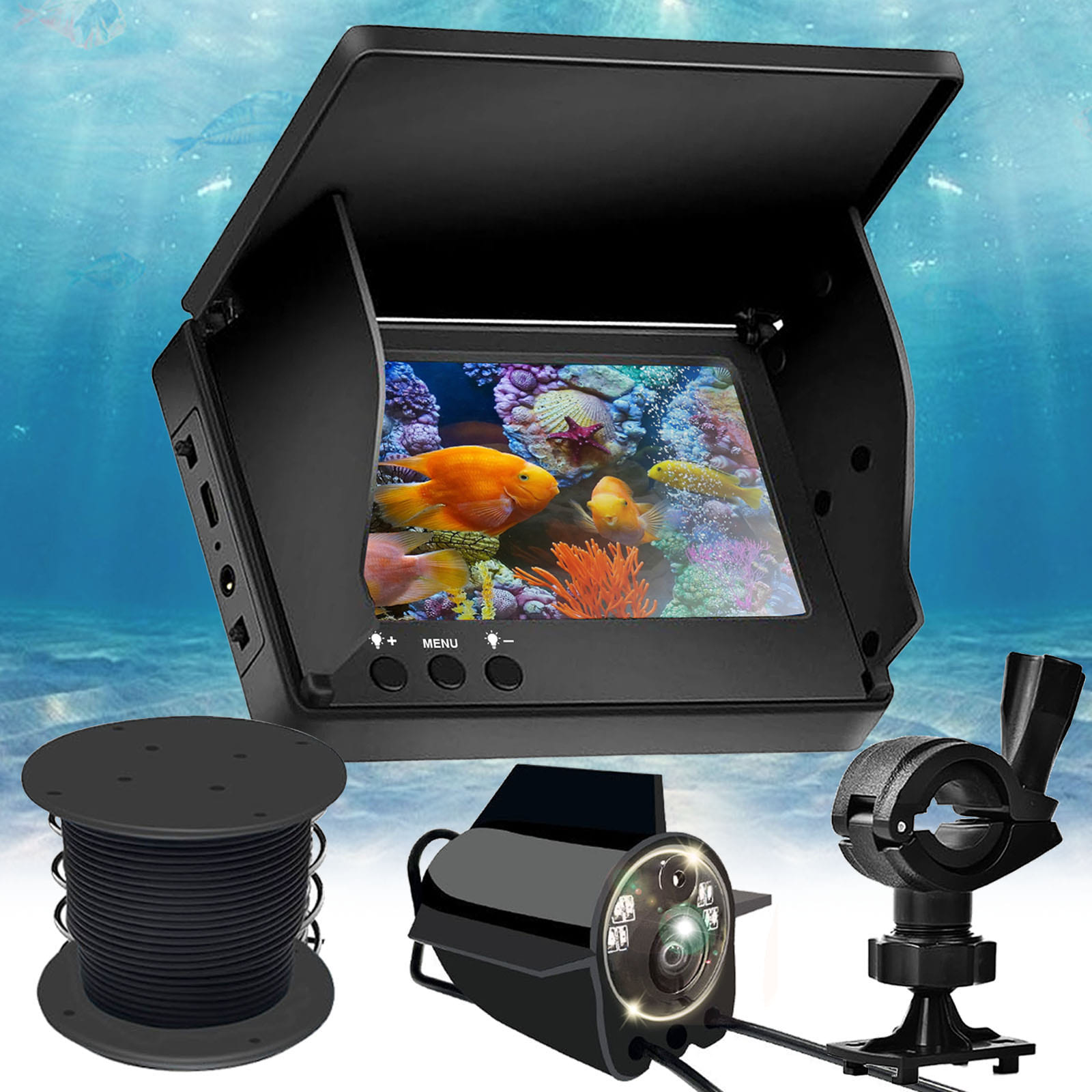 KAOLALI Caméra De Pêche Sous Marine, 7 Pouces Caméra De Détecteur De Poissons Écran LCD HD 1080P Camera Sous Marine Peche Étanche Pour Pêche Sur Glace En Lac Et En Bateau Câble