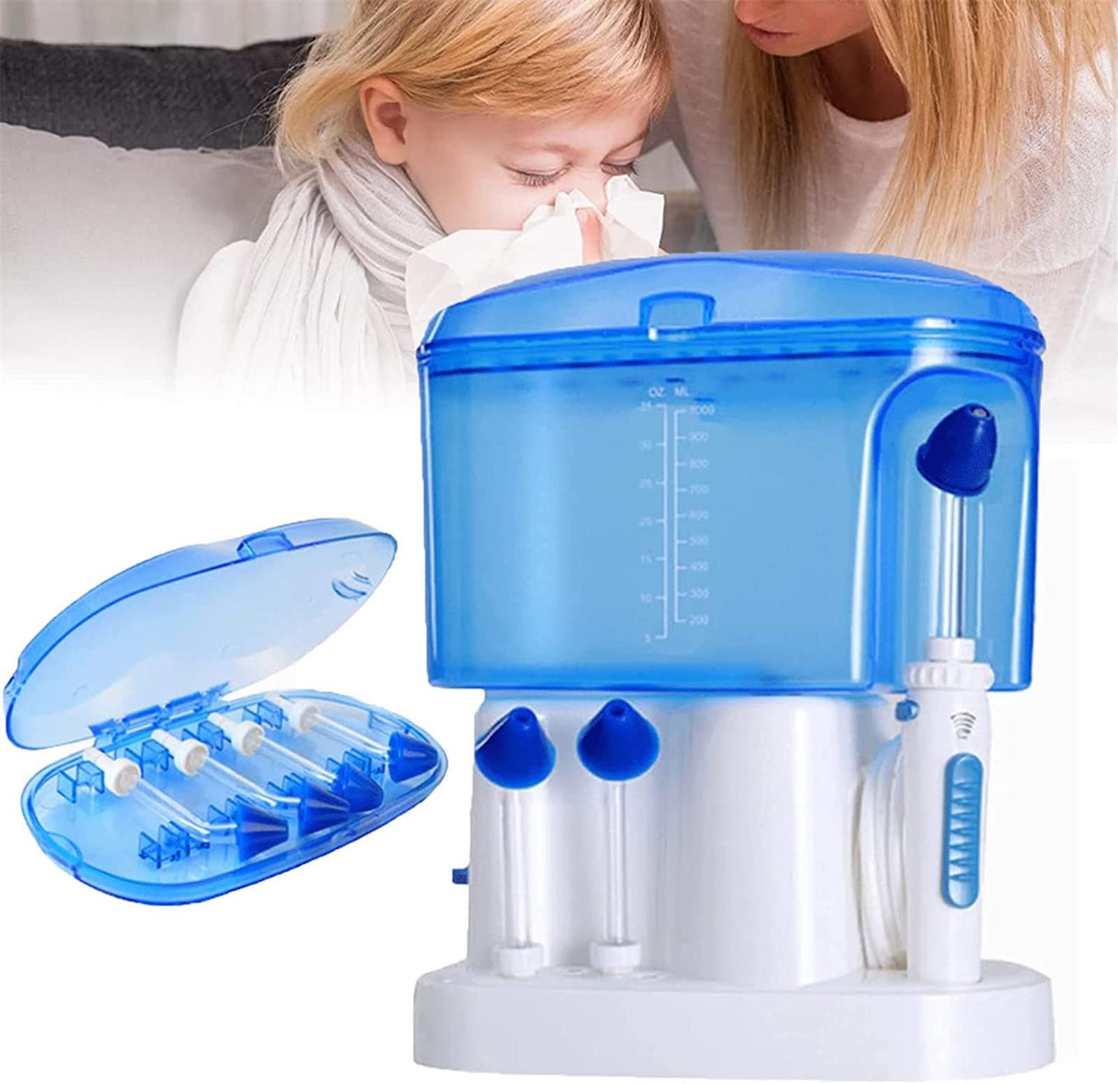 Kit per risciacquo dei Seni, Sistema di irrigazione per Lavaggio nasale, Kit per risciacqui dei Seni con Pressione Regolabile e Serbatoio dell'Acqua di Grande capacità da 1000 ml,