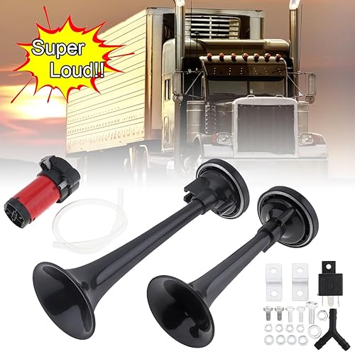 Miniatura 4 de DriSentri - Bocina de aire para camión, kit de bocina de aire de doble trompeta súper fuerte de 12 V y 178 db con compresor para cualquier vehículo