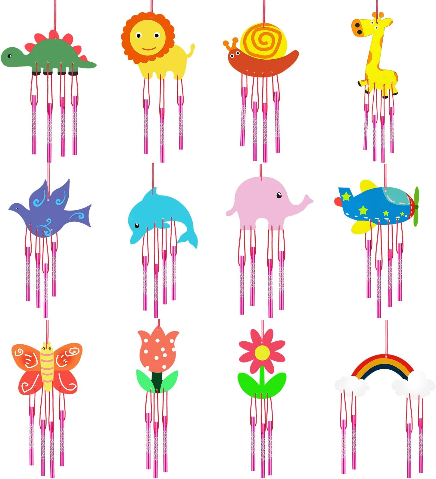 Jetec Wind Chime for Kids DIY Wooden Classroom Wind Chime Decorative Wooden Hanging Wind Chime Animal Wind Chimes Wood Wind Chimes for Kids DIY Craft Birthday Party Favors(12pcs)
