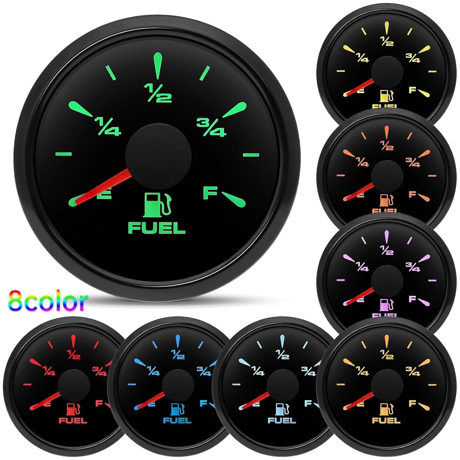 Custom Signal 0-90 ohm 52mm Car Fuel Level Gauge with Fuel Float Sensor Waterproof Oil Tank Meter Indicator 7 Colors Backlight(with 400mm Sensor)