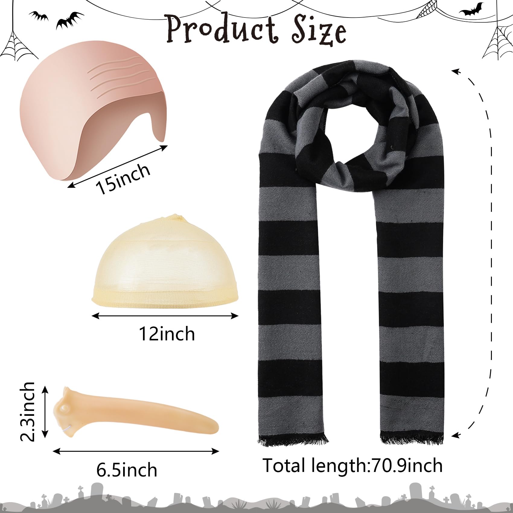 Adults Costume Accessories Black Gray Striped Scarf/Fake Nose/Bald Cap Wig Cap for Adult Men Halloween Costume