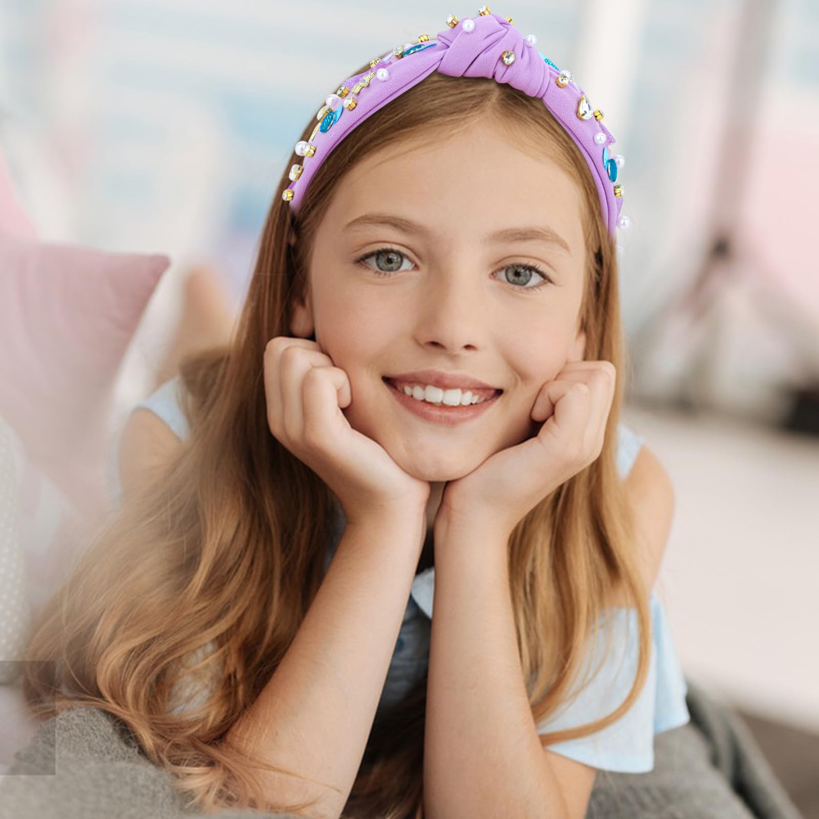 Girls Women Pearl Headband Purple Rhinestone Starfish Mermaid Party Accessory Amazon.com : BAHABY Mermaid Purple Headband, Knotted  main image 2