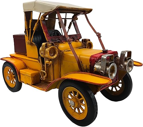 -Hierro clásico amarillo vintage modelo de coche coleccionable decoración de vehículo coleccionable, decoración navideña de coche vintage de metal,