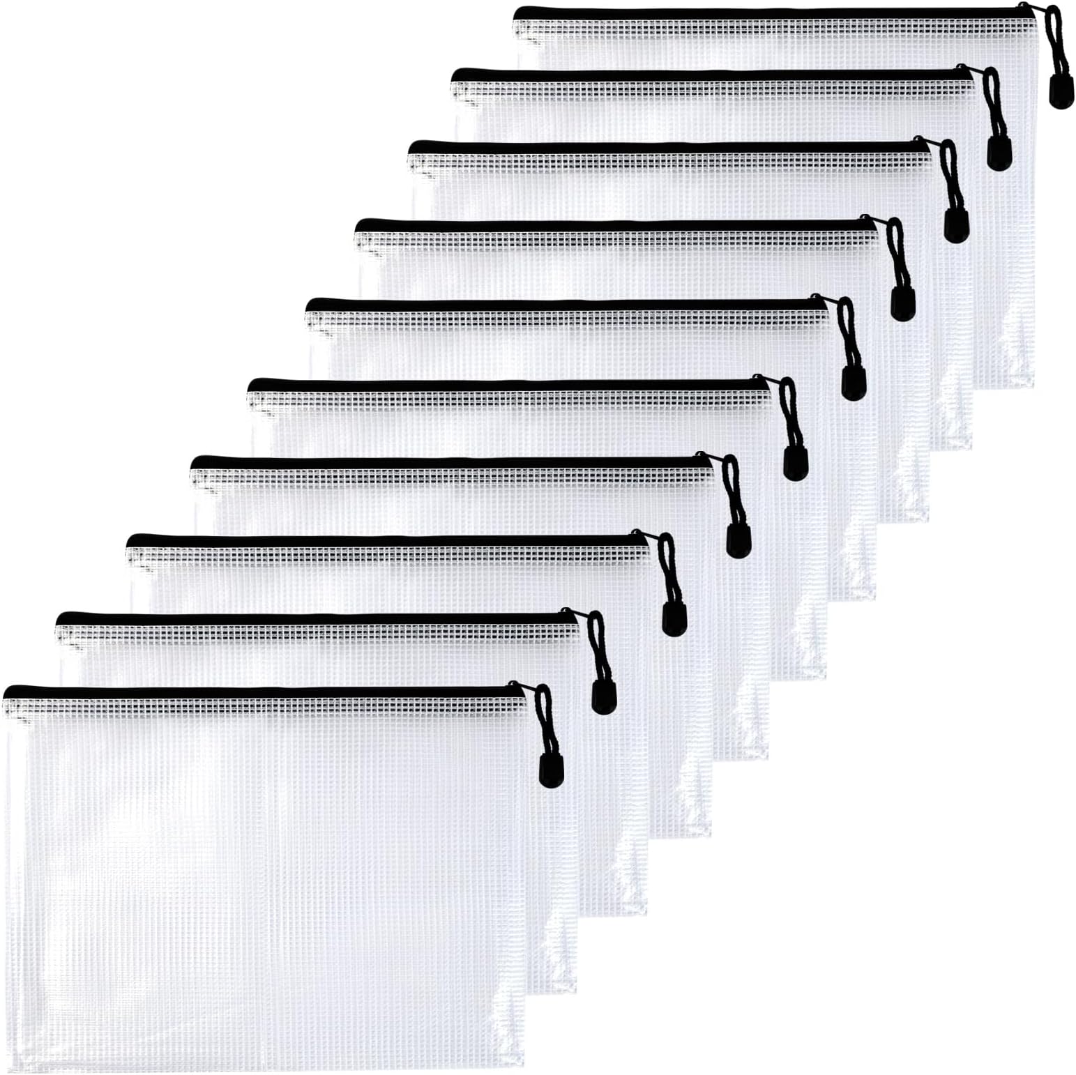 10 Pcs B5 Zip Lock Mesh Document Wallets, Durable Plastic Zipper File Bags for Organizing School, Office, and Travel, Transparent Black Zipper Storage Pockets for Homework, Documents, and Stationery