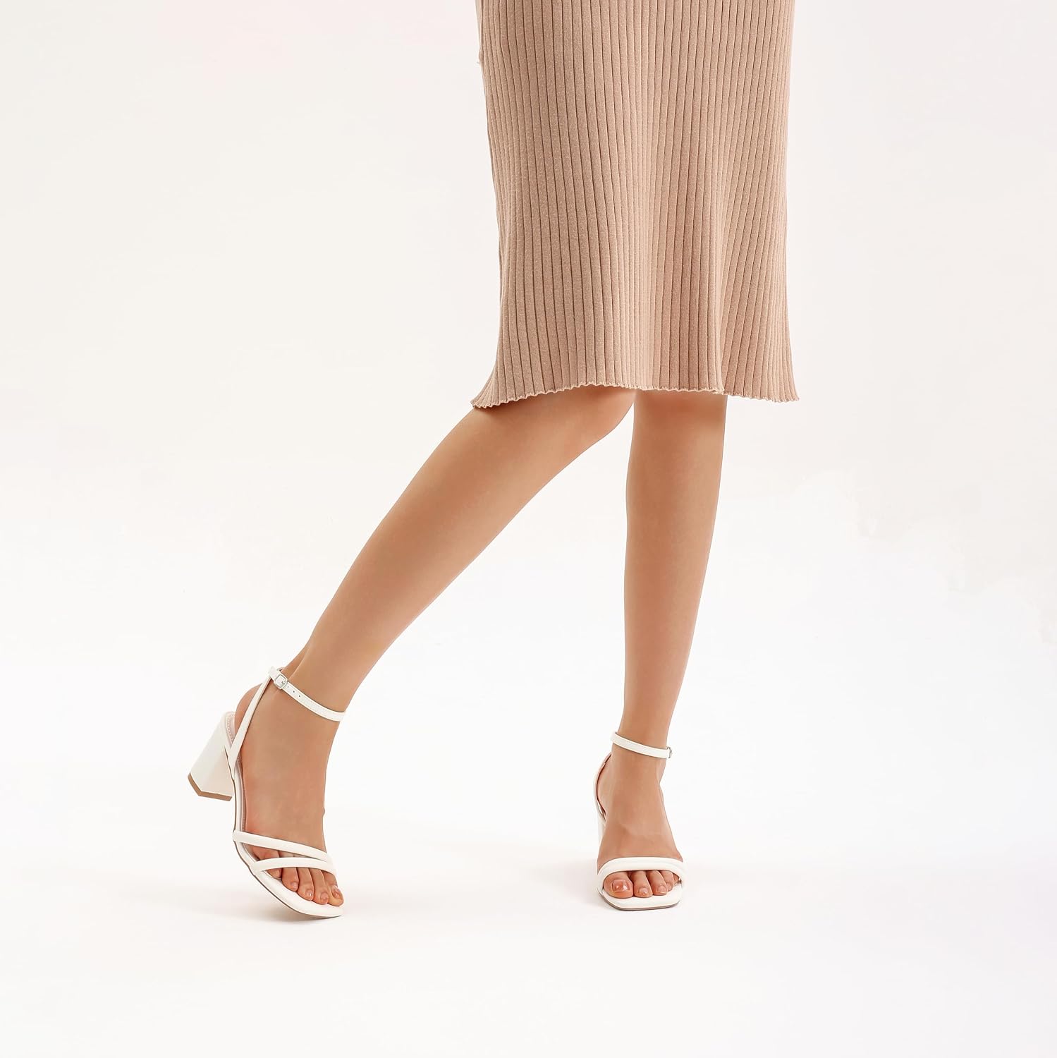 Shoe'N Tale Strappy Heels for Women Square Toe Chunky Block Heels Ankle Buckle Heeled Sandals image 5