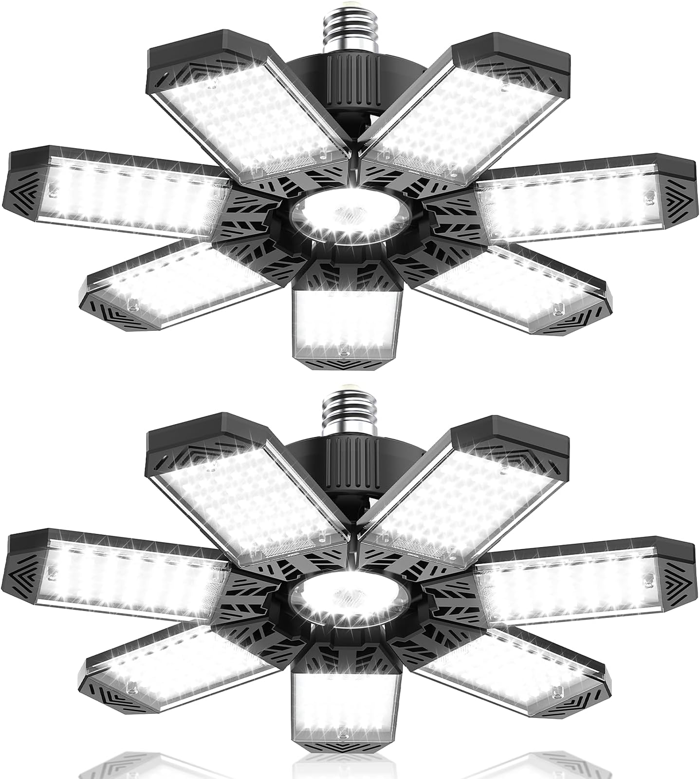 LED Garage Light 200W, 2 Pack 20000LM Bright Garage Lights Ceiling Led with 7 Adjustable Panels, 6500K Shop Lighting Screw in E26/E27 Bulb Socket, LED Lights for Shop Barn Basement Bay