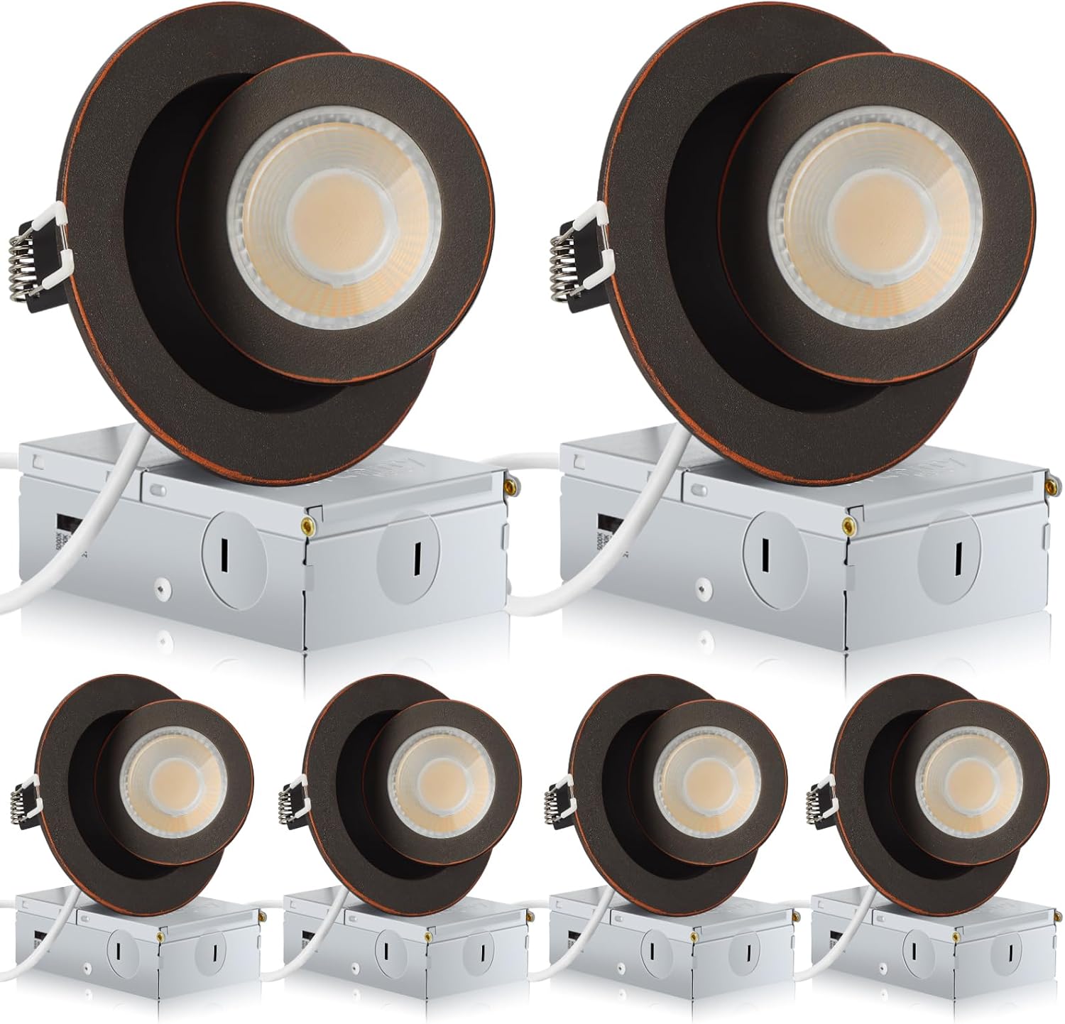 KnLnny Ware Oil Rubbed Bronze Gimbal Recessed Lighting 4 Inch 6 Pack, Ajustable Eyeball recessed Light with Junction Box,5 Color Selectable,Airtight,9W 750LM,Dimmable,Bronze