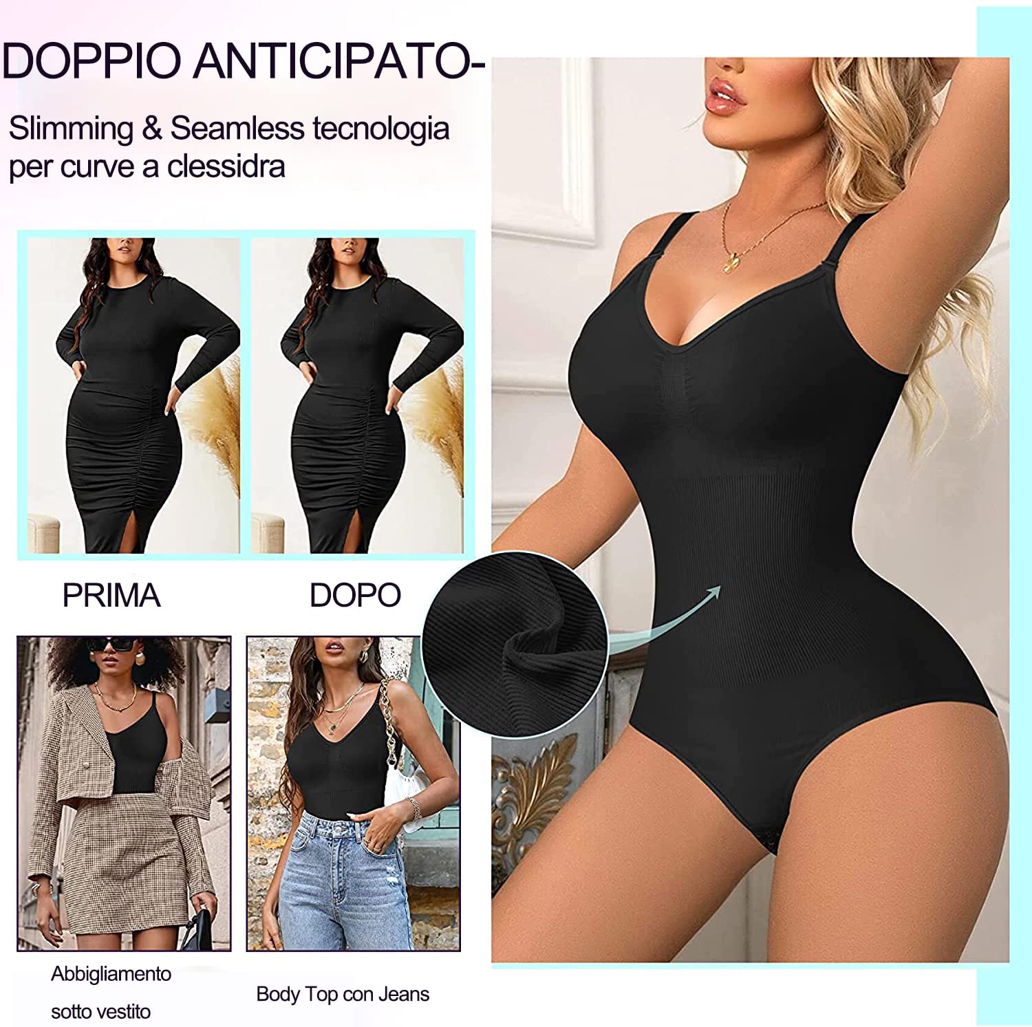 Gotoly Body Modellante Donna Shapewear Body Contenitivo Modellante Spallino Regolabile Intimo Snellente Shaper Pancia Piatta Dimagrante Shaping Bodysuit Bustier Seamless Fajas