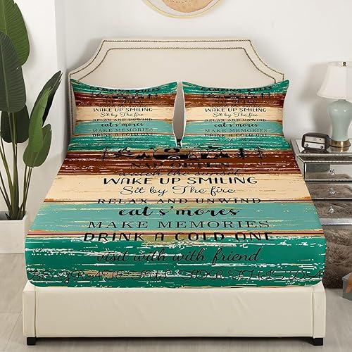 Miniatura 5 de Erosebridal Sábanas rústicas de granja, sábanas de camping feliz, juego de sábanas para decoración de cámper para niños, adolescentes, mujeres,