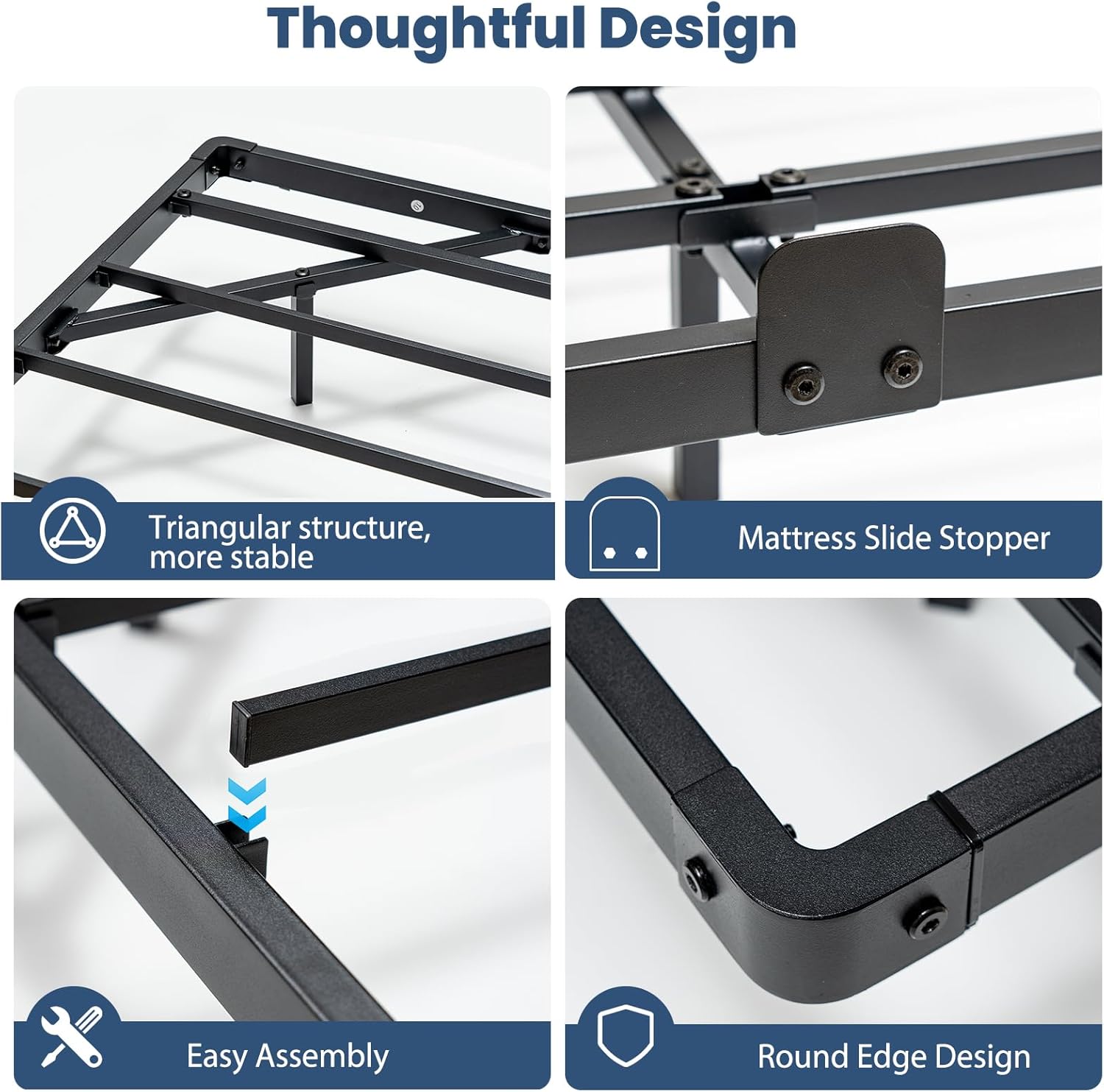 Floating Bed Frame Queen Size with LED Lights 7.7 Inch Heavy Duty Metal Platform Queen Bed with Underbed Storage Space Steel Slat Support Anti-Slip Easy Assembly, Black