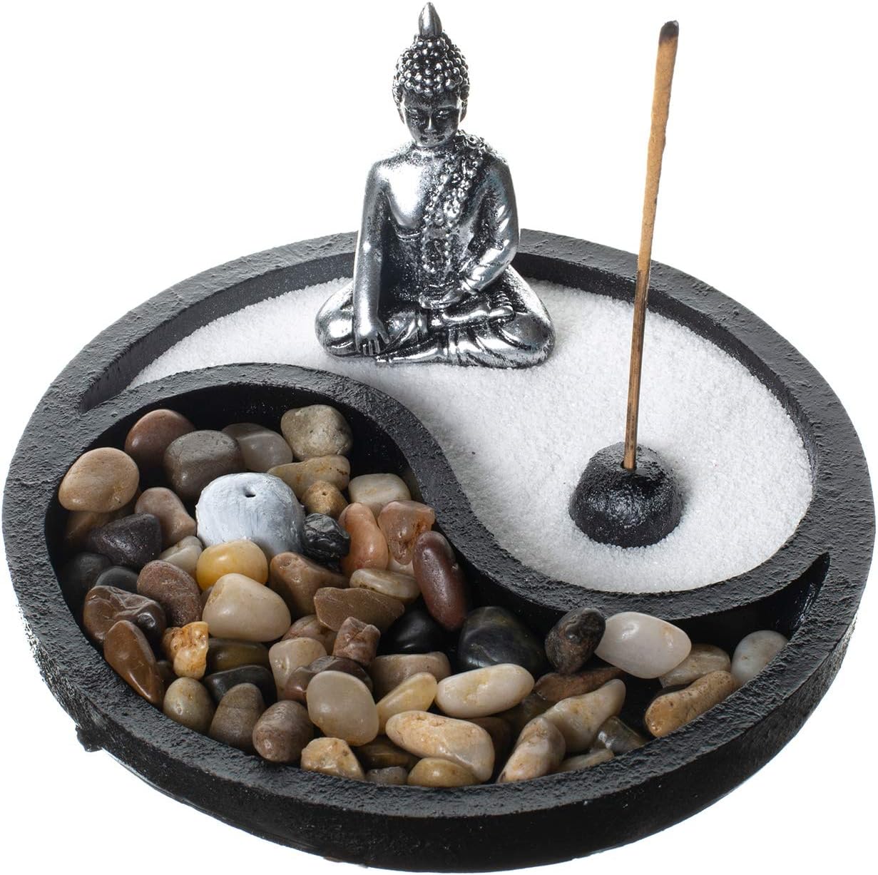 Zen Garden for Desk with Incense Holder, Yin Yang Sand and Rock by Tatum & Shea