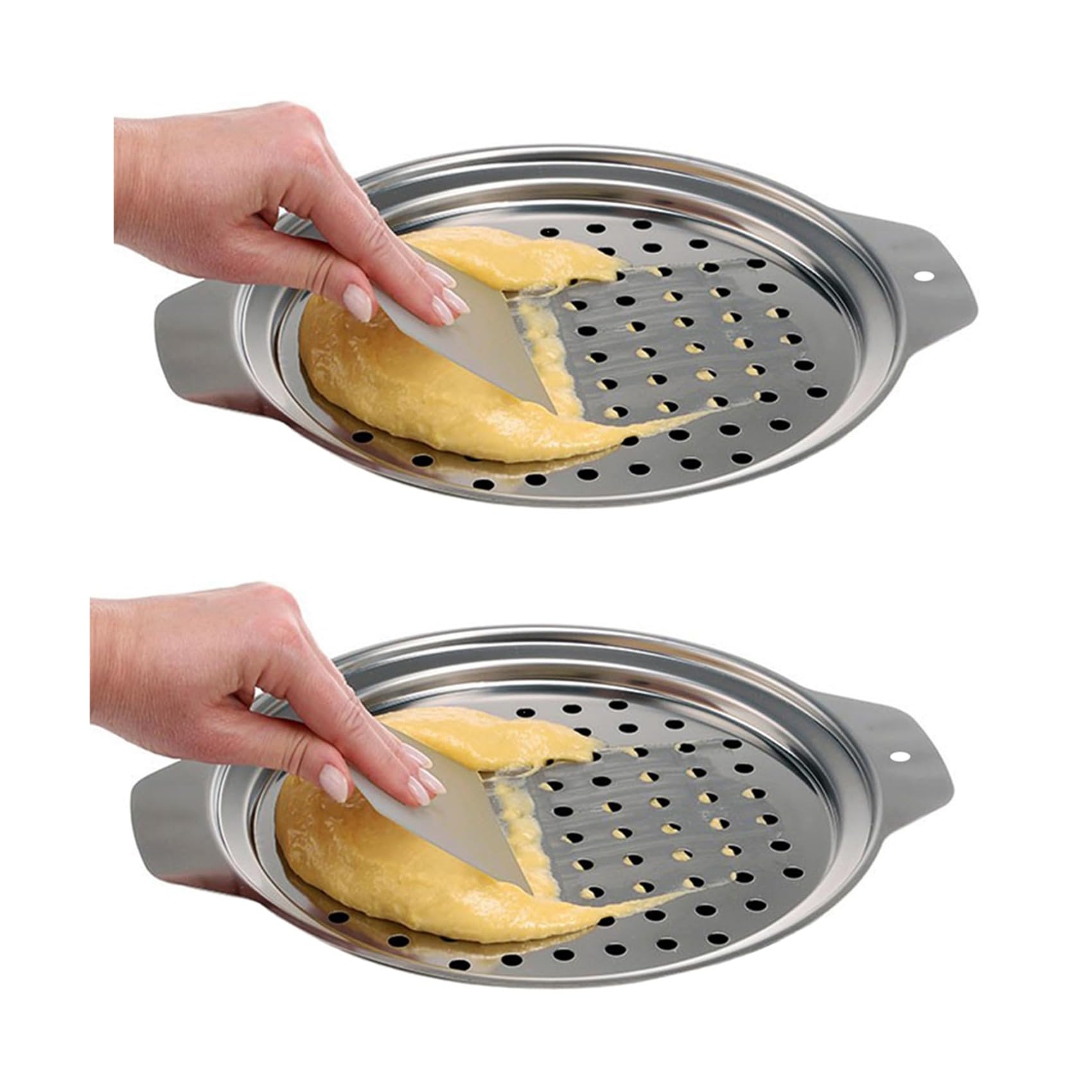 Hndhbfgrt 2X Stainless Steel Spaetzle Maker Lid with Scraper Traditional German Egg Noodle Maker Pan Pot Spaghetti Strainer