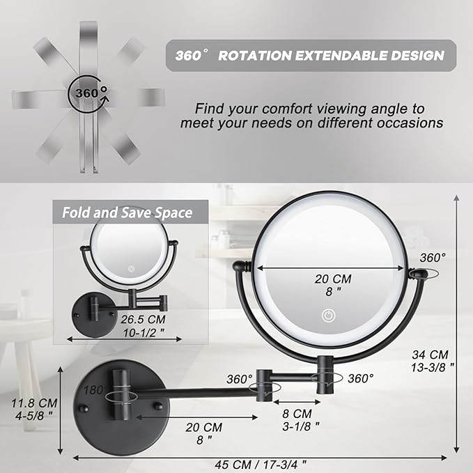 Espejo de Maquillaje LED de Pared 8" con 3 Colores de Luz miniatura 3