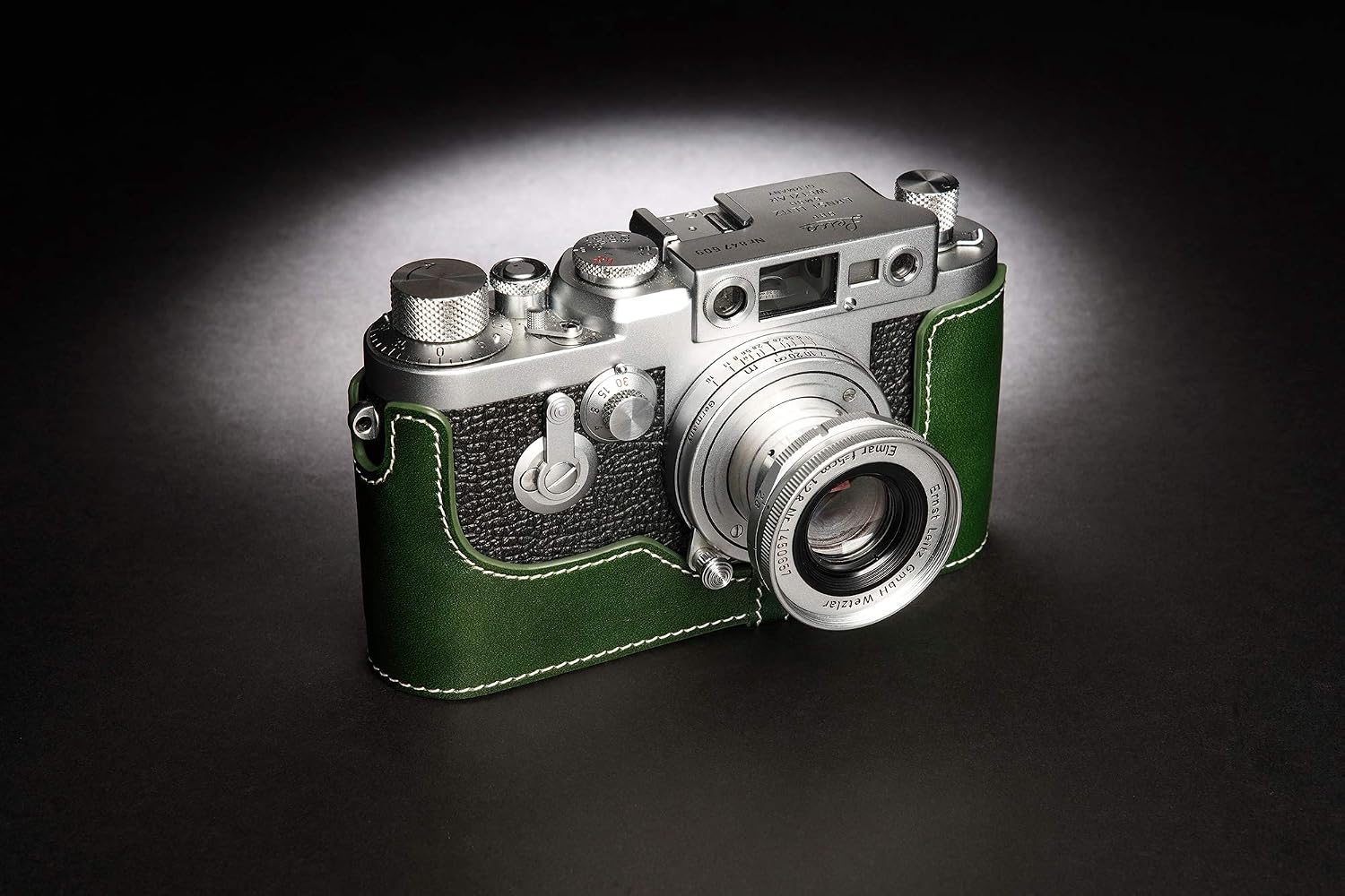 for Leica iiig Case, BolinUS Handmade Genuine Real Leather Half Camera Case Bag Cover for Leica iiig (The Case Will Not Cover The Selfie Stick) Camera (Green)