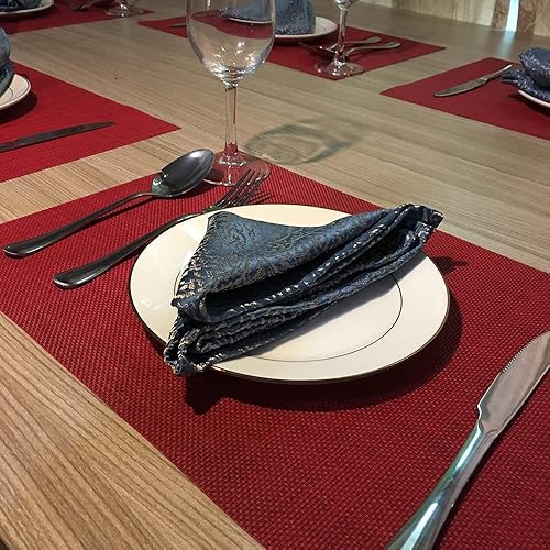 Miniatura 7 de WAZAIGUR Manteles individuales, manteles individuales de vinilo tejido entrecruzado, fáciles de limpiar, duraderos, antideslizantes, resistentes al