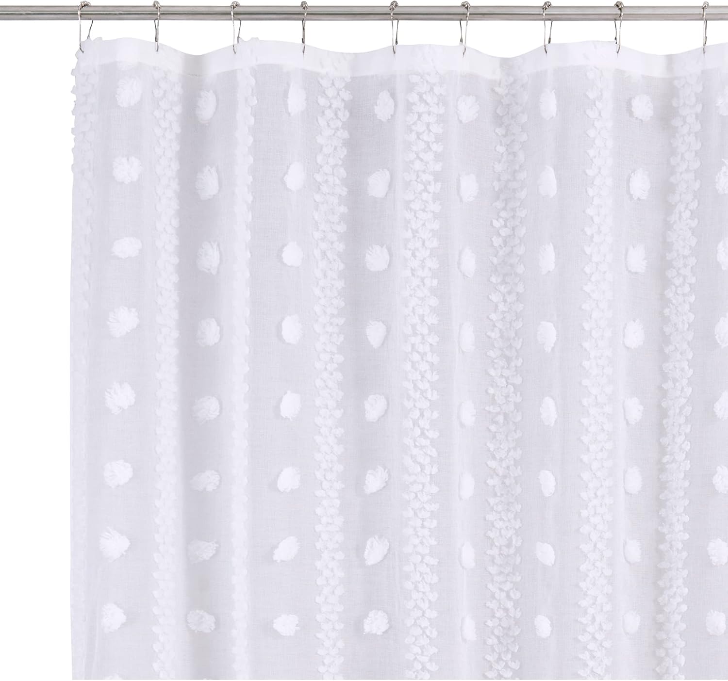 Linen Shower Curtain Waterproof & Machine Washable 3D Linen Puff Cotton White Shower Curtain Bathroom Curtain Shower Curtain Set for Bathrooms 70 X 72 Inch Long Shower Curtains in White